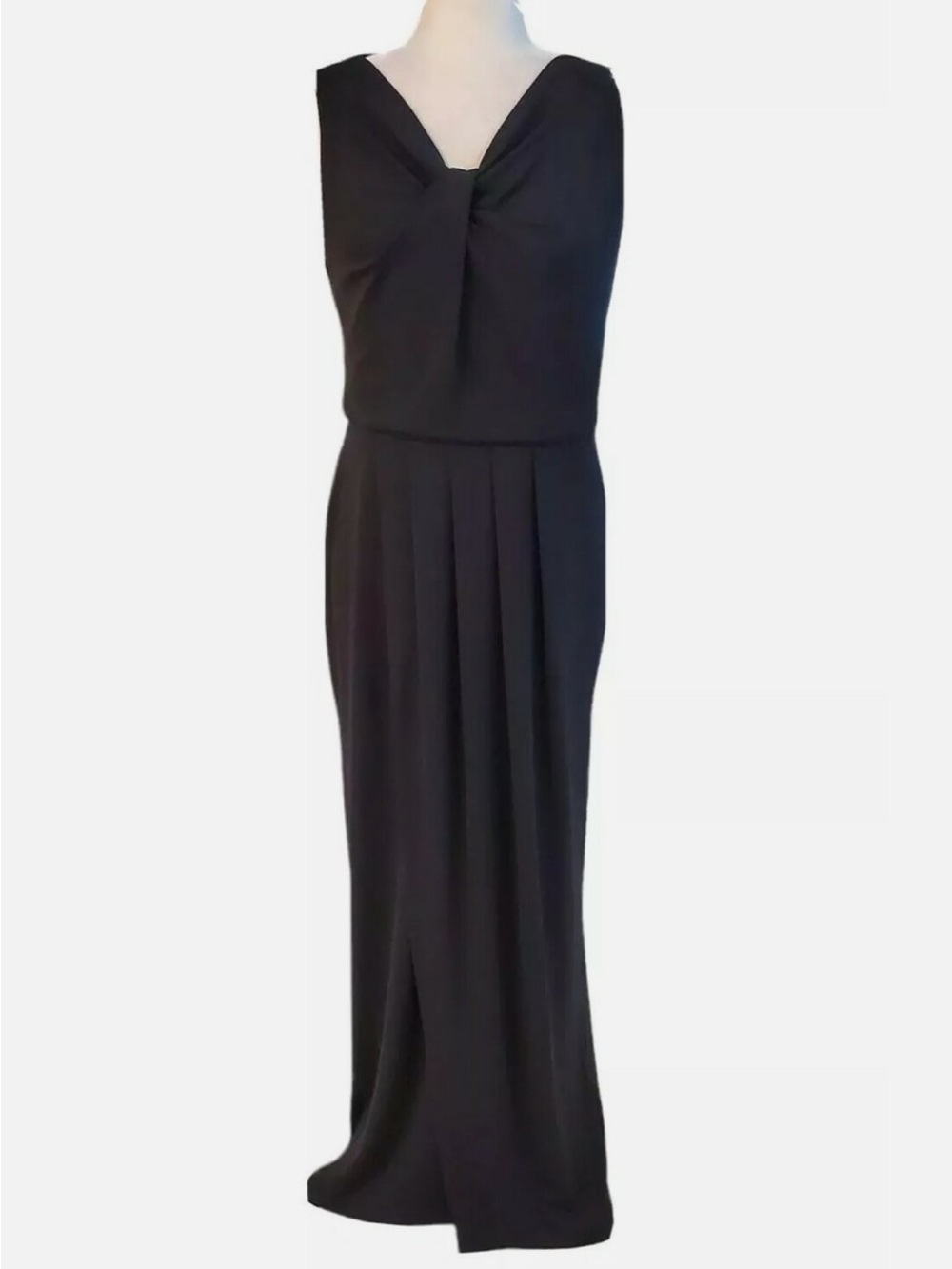 Talbots Elegant Black Sleeveless Maxi Dress with Front Twist
